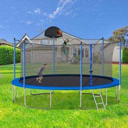 Trampolines |  14FT Outdoor Trampoline Enclosure and Netting, Blue Sports & Fitness Trampolines