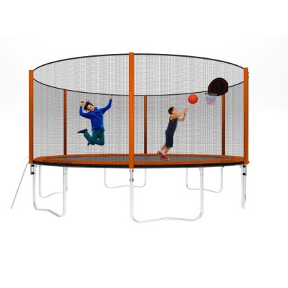 Trampolines |  14FT Powder-coated Advanced Trampoline with Basketball Hoop Inflator and Ladder(Outer Safety Enclosure) Orange Sports & Fitness Trampolines