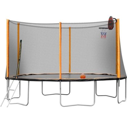 Trampolines |  14FT Powder-coated Advanced Trampoline with Basketball Hoop Inflator and Ladder(Outer Safety Enclosure) Orange Sports & Fitness Trampolines