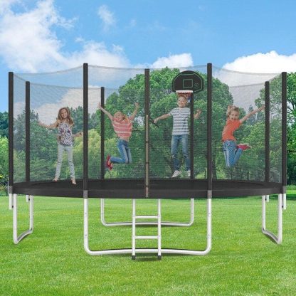 Trampolines |  14FT Trampoline for Kids with Safety Enclosure Net, Basketball Hoop and Ladder, Easy Assembly Outdoor Recreational Trampoline Sports & Fitness Trampolines