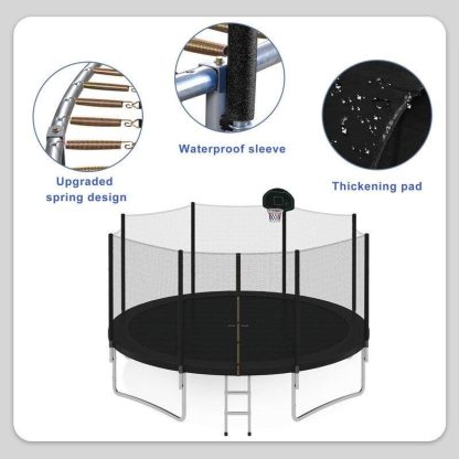 Trampolines |  14FT Trampoline for Kids with Safety Enclosure Net, Basketball Hoop and Ladder, Easy Assembly Outdoor Recreational Trampoline Sports & Fitness Trampolines