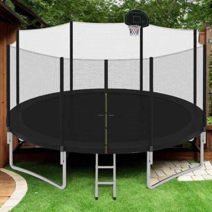 Trampolines |  14FT Trampoline for Kids with Safety Enclosure Net, Basketball Hoop and Ladder, Easy Assembly Outdoor Recreational Trampoline Sports & Fitness Trampolines