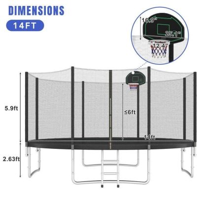 Trampolines |  14FT Trampoline for Kids with Safety Enclosure Net, Basketball Hoop and Ladder, Easy Assembly Outdoor Recreational Trampoline Sports & Fitness Trampolines