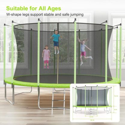 Trampolines |  14FT Trampoline, Recreational Trampolines with Enclosure Net and Ladder Sports & Fitness Blue/Green