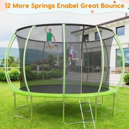 Trampolines |  14FT Trampoline, Recreational Trampolines with Enclosure Net and Ladder Sports & Fitness Blue/Green