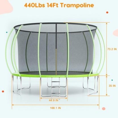 Trampolines |  14FT Trampoline, Recreational Trampolines with Enclosure Net and Ladder Sports & Fitness Blue/Green