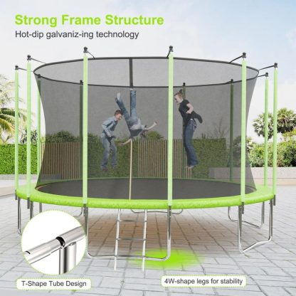 Trampolines |  14FT Trampoline, Recreational Trampolines with Enclosure Net and Ladder Sports & Fitness Blue/Green