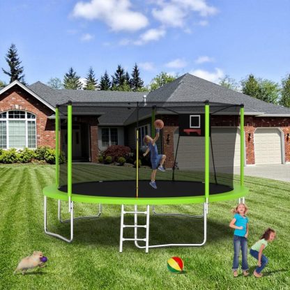 Trampolines |  14FT Trampoline Set with Swing,Sports Fitness Trampolines with Enclosure Net, Recreational Trampolines for Outdoor Indoor Sports & Fitness Trampolines