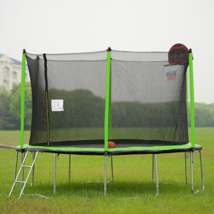 Trampolines |  14FT Trampoline with Basketball Hoop Inflator and Ladder(Inner Safety Enclosure) Green Sports & Fitness Trampolines