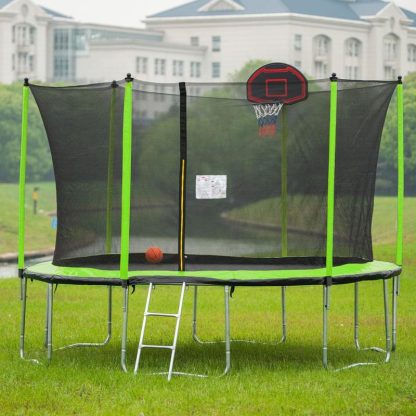 Trampolines |  14FT Trampoline with Basketball Hoop Inflator and Ladder(Inner Safety Enclosure) Green Sports & Fitness Trampolines