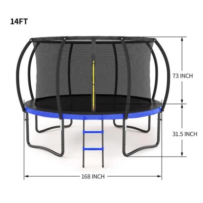 Trampolines |  14FT Trampoline With Enclosure Net, Ladder and Spring Cover Padding Sports & Fitness Blue-Black/Black/Orange-Black