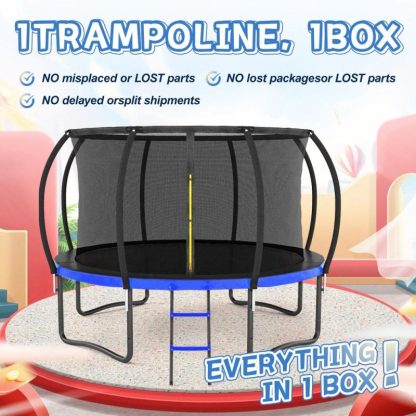 Trampolines |  14FT Trampoline With Enclosure Net, Ladder and Spring Cover Padding Sports & Fitness Blue-Black/Black/Orange-Black