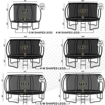 Trampolines |  14FT Trampoline with Enclosure – Recreational Trampolines with Ladder and AntiRust Coating, ASTM Approval Outdoor Trampoline Sports & Fitness Black & Blue/Orange & Black/Red & Black/Yellow & Black