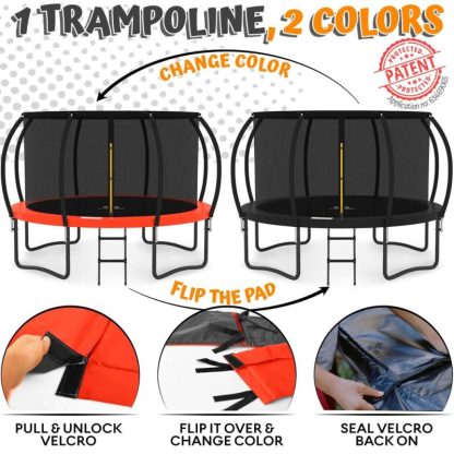 Trampolines |  14FT Trampoline with Enclosure – Recreational Trampolines with Ladder and AntiRust Coating, ASTM Approval Outdoor Trampoline Sports & Fitness Black & Blue/Orange & Black/Red & Black/Yellow & Black