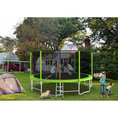 Trampolines |  15FT High Weight Capacity Trampoline Outdoor with Basketball Hoop and Trampoline Ladder, Green Trampoline Enclosure and Netting Sports & Fitness Trampolines