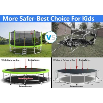 Trampolines |  15FT High Weight Capacity Trampoline Outdoor with Basketball Hoop and Trampoline Ladder, Green Trampoline Enclosure and Netting Sports & Fitness Trampolines