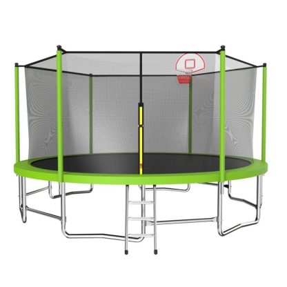 Trampolines |  15FT High Weight Capacity Trampoline Outdoor with Basketball Hoop and Trampoline Ladder, Green Trampoline Enclosure and Netting Sports & Fitness Trampolines