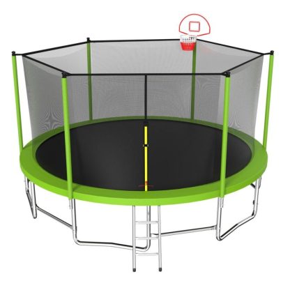 Trampolines |  15FT High Weight Capacity Trampoline Outdoor with Basketball Hoop and Trampoline Ladder, Green Trampoline Enclosure and Netting Sports & Fitness Trampolines