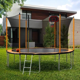 Trampolines |  15FT Orange Trampoline with Ladder and Basketball Hoop Inflator Sports & Fitness Trampolines