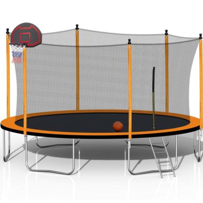 Trampolines |  15FT Orange Trampoline with Ladder and Basketball Hoop Inflator Sports & Fitness Trampolines