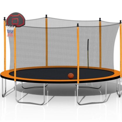 Trampolines |  15FT Orange Trampoline with Ladder and Basketball Hoop Inflator Sports & Fitness Trampolines