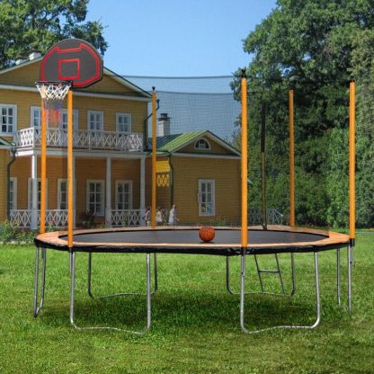 Trampolines |  15FT Orange Trampoline with Ladder and Basketball Hoop Inflator Sports & Fitness Trampolines