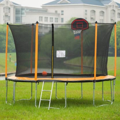 Trampolines |  15FT Orange Trampoline with Ladder and Basketball Hoop Inflator Sports & Fitness Trampolines