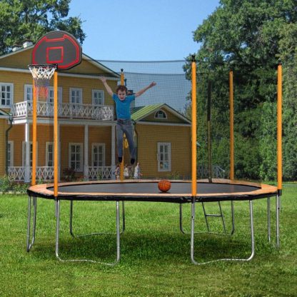 Trampolines |  15FT Orange Trampoline with Ladder and Basketball Hoop Inflator Sports & Fitness Trampolines