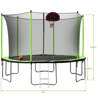 Trampolines |  15FT Trampoline with Basketball Hoop and Inner Safety Enclosure Enclosure Sports & Fitness Trampolines