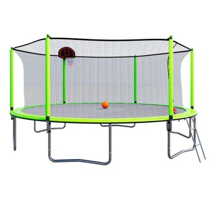 Trampolines |  15FT Trampoline with Basketball Hoop and Inner Safety Enclosure Enclosure Sports & Fitness Trampolines