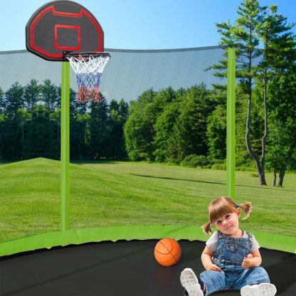 Trampolines |  15FT Trampoline with Basketball Hoop Inflator and Ladder Green Sports & Fitness Trampolines