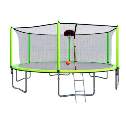 Trampolines |  15FT Trampoline with Basketball Hoop Inflator and Ladder Green Sports & Fitness Trampolines