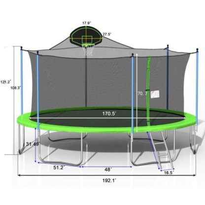 Trampolines |  16ft. Green Trampoline with Ladder and Safety Net Sports & Fitness Trampolines