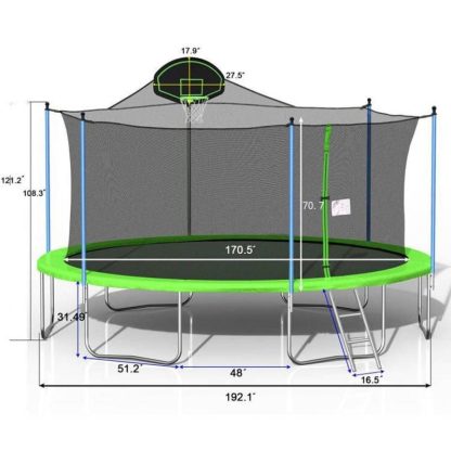 Trampolines |  16FT Outdoor Trampoline with Basketball Hoops and Safety Fence Sports & Fitness Trampolines