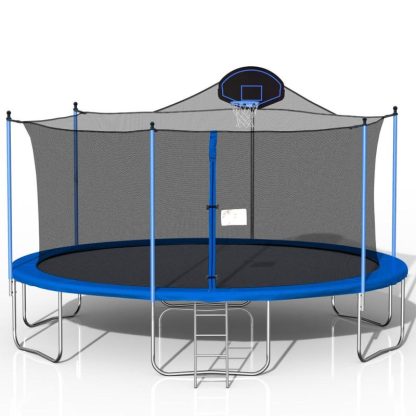 Trampolines |  16FT Outdoor Trampoline with Enclosure Net and Ladder – Blue Sports & Fitness Trampolines