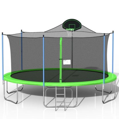 Trampolines |  16FT Trampoline for Adults & Kids with Basketball Hoop, Outdoor Trampolines w/Ladder and Safety Enclosure Net for Kids and Adult Sports & Fitness Trampolines