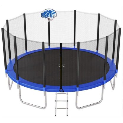 Trampolines |  16FT Trampoline for Kids with Safety Enclosure Net, Basketball Hoop and Ladder, Round Outdoor Recreational Trampoline Sports & Fitness Trampolines