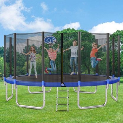 Trampolines |  16FT Trampoline for Kids with Safety Enclosure Net, Basketball Hoop and Ladder, Round Outdoor Recreational Trampoline Sports & Fitness Trampolines