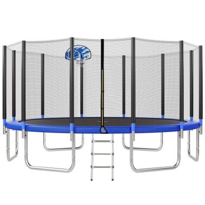 Trampolines |  16FT Trampoline for Kids with Safety Enclosure Net, Basketball Hoop and Ladder, Round Outdoor Recreational Trampoline Sports & Fitness Trampolines