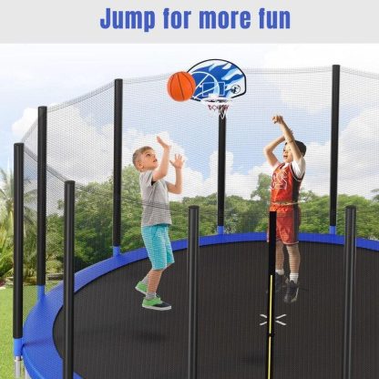 Trampolines |  16FT Trampoline for Kids with Safety Enclosure Net, Basketball Hoop and Ladder, Round Outdoor Recreational Trampoline Sports & Fitness Trampolines