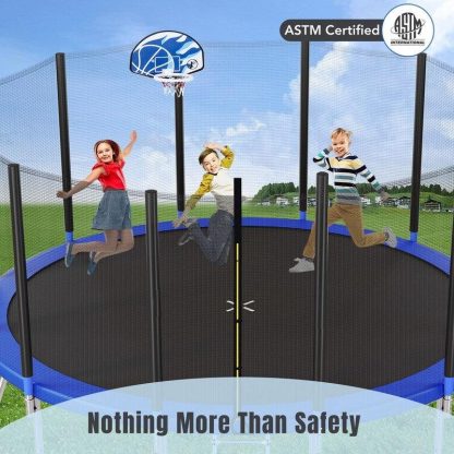 Trampolines |  16FT Trampoline for Kids with Safety Enclosure Net, Basketball Hoop and Ladder, Round Outdoor Recreational Trampoline Sports & Fitness Trampolines