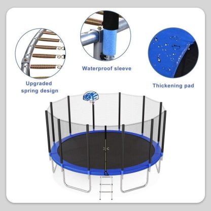 Trampolines |  16FT Trampoline for Kids with Safety Enclosure Net, Basketball Hoop and Ladder, Round Outdoor Recreational Trampoline Sports & Fitness Trampolines