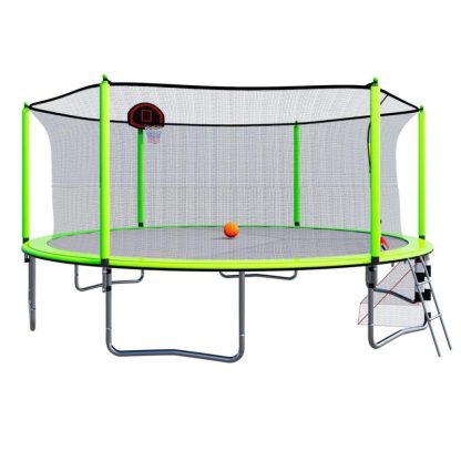 Trampolines |  16FT Trampoline with Basketball Hoop pump and Ladder(Inner Safety Enclosure) Recreational Kids Trampoline Sports & Fitness Trampolines