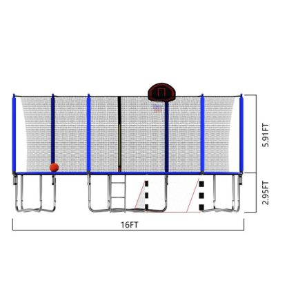 Trampolines |  16FT Trampoline with Basketball Hoop pump and Ladder(Inner Safety Enclosure) with soccer goal blue Sports & Fitness Trampolines