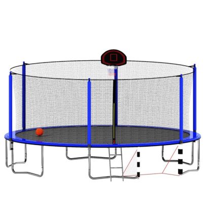 Trampolines |  16FT Trampoline with Basketball Hoop pump and Ladder(Inner Safety Enclosure) with soccer goal blue Sports & Fitness Trampolines