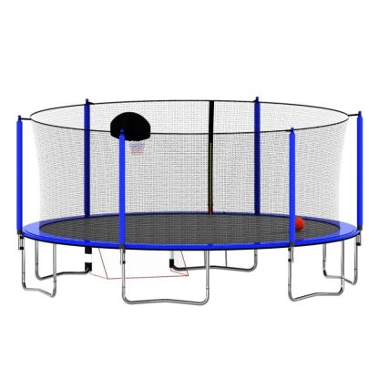 Trampolines |  16FT Trampoline with Basketball Hoop pump and Ladder(Inner Safety Enclosure) with soccer goal blue Sports & Fitness Trampolines