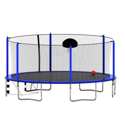 Trampolines |  16FT Trampoline with Basketball Hoop pump and Ladder(Inner Safety Enclosure) with soccer goal blue Sports & Fitness Trampolines