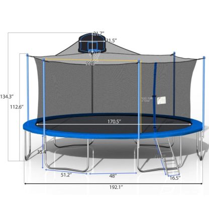 Trampolines |  16FT Trampoline with Enclosure Net and Ladder for Outdoor Kids Adults Sports & Fitness Trampolines