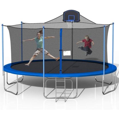 Trampolines |  16Ft Trampoline with Enclosure Net Basketball Hoop – High Weight Capacity Big Outdoor Trampoline for Kids and Adults Sports & Fitness Trampolines