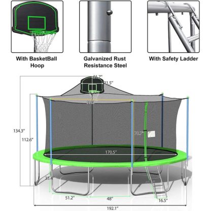 Trampolines |  16Ft Trampoline with Enclosure Net Basketball Hoop – High Weight Capacity Big Outdoor Trampoline for Kids and Adults Sports & Fitness Trampolines